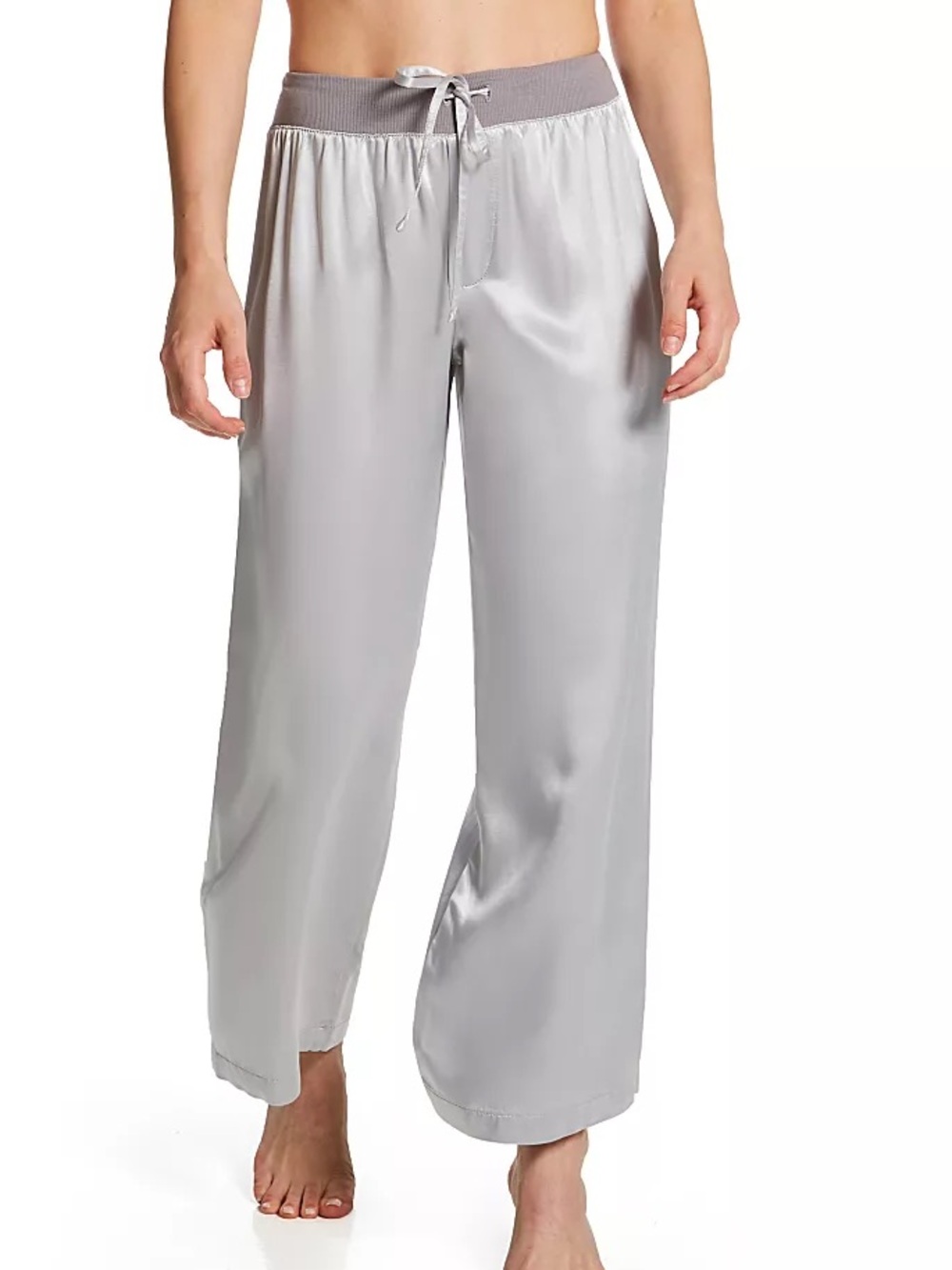 NWT Pj Harlow Jolie Satin Drawstring Capri Lounge Pants in Dark Silver